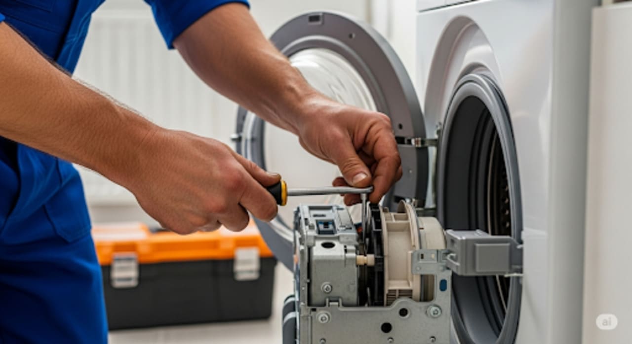 Técnico de Service City reparando un lavarropas Electrolux